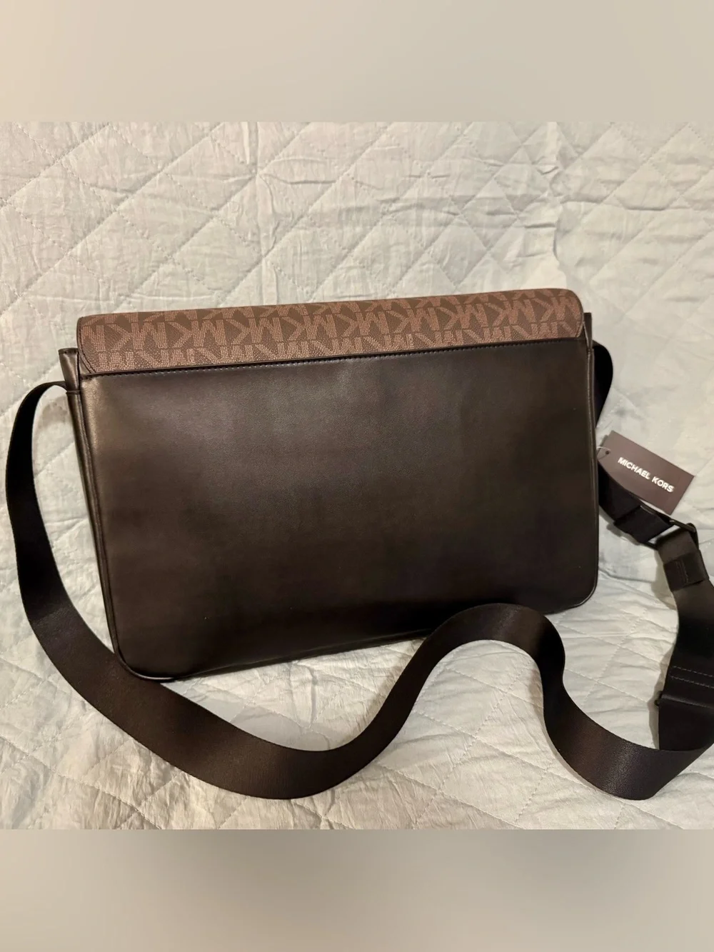 Michael Kors Brown MK Signature Messenger Bag with Silver Logo